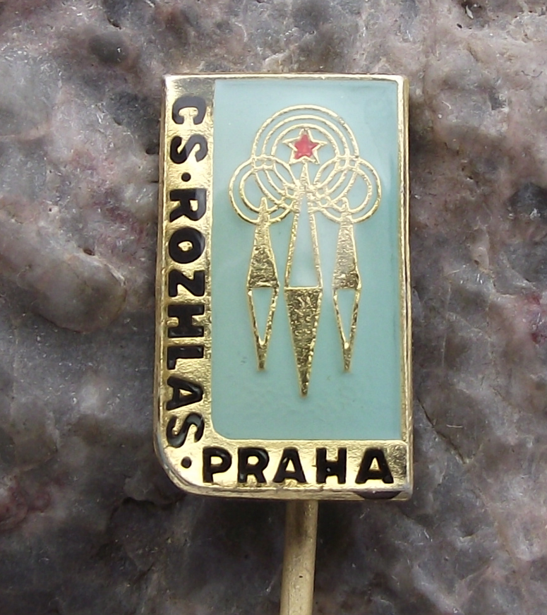 Vintage Czech State Broadcasting Company Radio Prague Tower Pin Badge - Badgecrazy