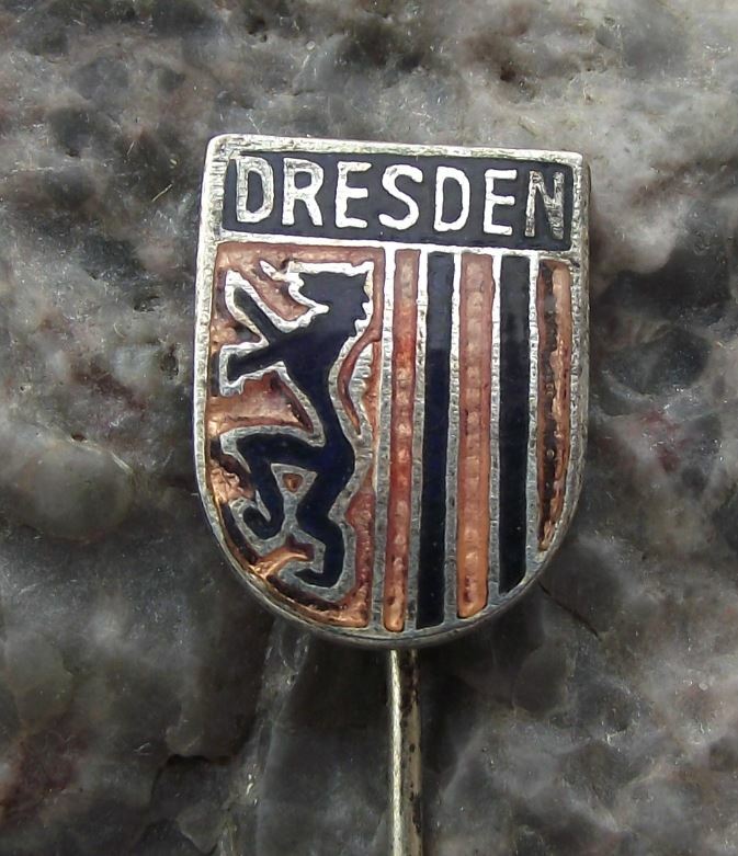 Antique East Germany City of Dresden Coat of Arms Heraldic Lion DDR Pin Badge - Badgecrazy