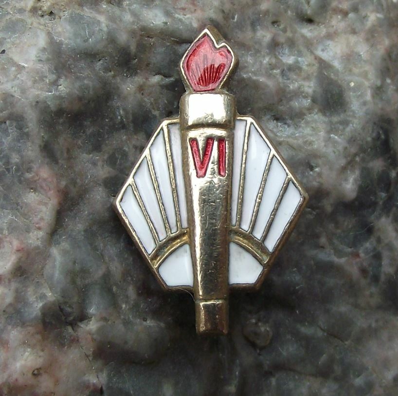 Antique Soviet Union Rusian Flaming Torch VI Number 6 or VI Lenin Pin Badge - Badgecrazy