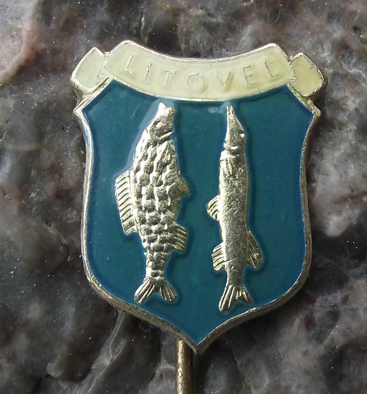 Antique Litovel Two Fish Coat of Arms Czech Town Heraldic Shield Crest Pin Badge - Badgecrazy