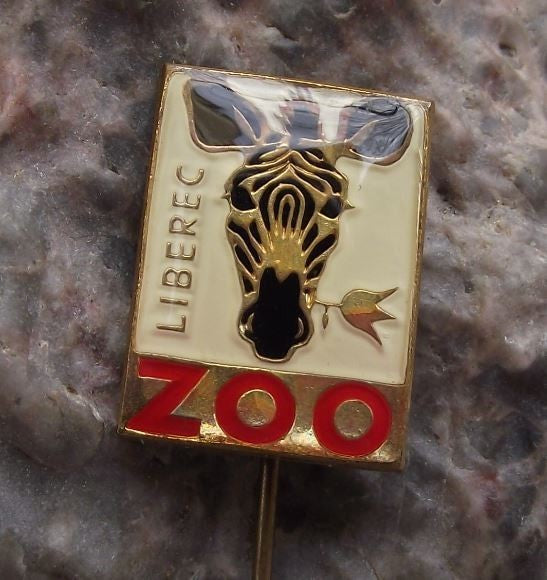 Vintage Liberec Zoo Striped Zebra Head Eating Flower Czech Safari Park Pin Badge - Badgecrazy