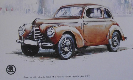 Skoda Type 1101 1946 Picture Car Vladimir Bidlo Skoda Printed Illustration - Badgecrazy