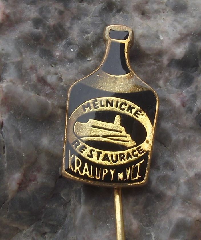 Antique Melnicke Restaurant Czechoslovakkia Lager Beer Bottle Shaped Pin Badge - Badgecrazy