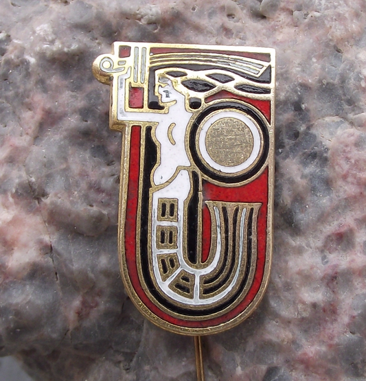 Vintage Warsaw Poland Mermaid Heraldic City Crest Sword and Shield Pin Badge