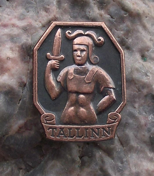 Vintage Tallinn Estonia Medieval Knight Sword Brooch Souvenier Pin Badge - Badgecrazy
