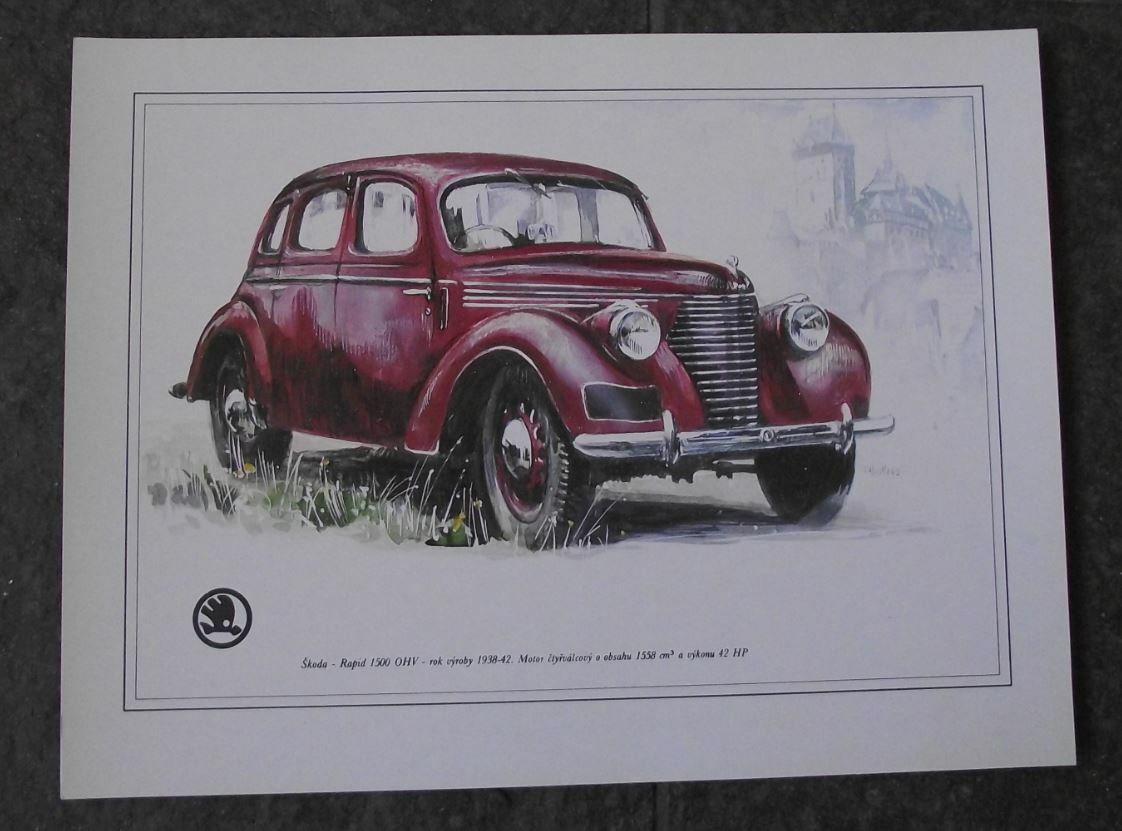 Skoda Rapid 1500 OHV 1938 Picture Car Vladimir Bidlo Printed Illustration - Badgecrazy