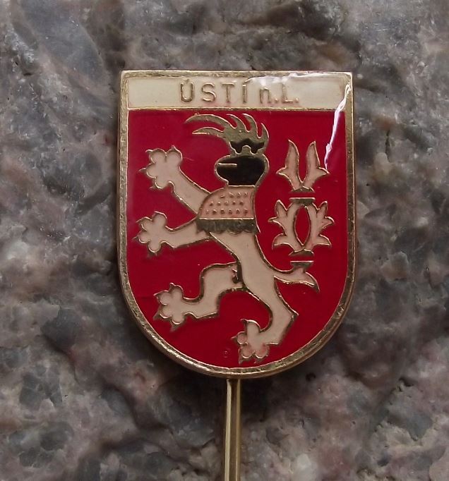 Usti nad Labem Lion with Knight Helmet Heraldic Crest Coat of Arms Pin Badge - Badgecrazy