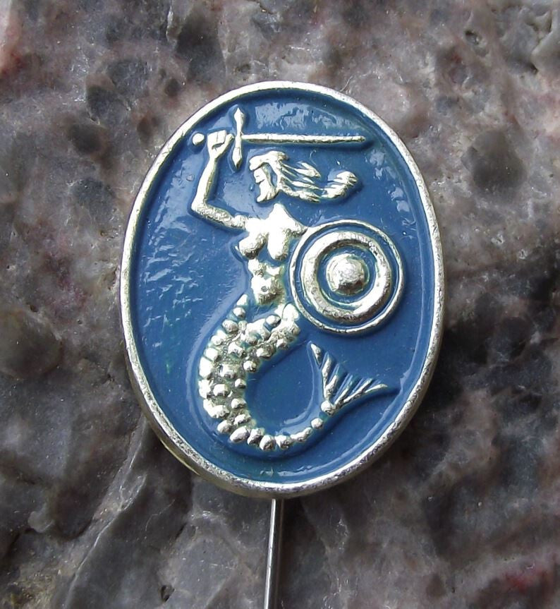 Vintage Warsaw Poland Mermaid Heraldic City Crest Sword Polish Shield Pin Badge - Badgecrazy