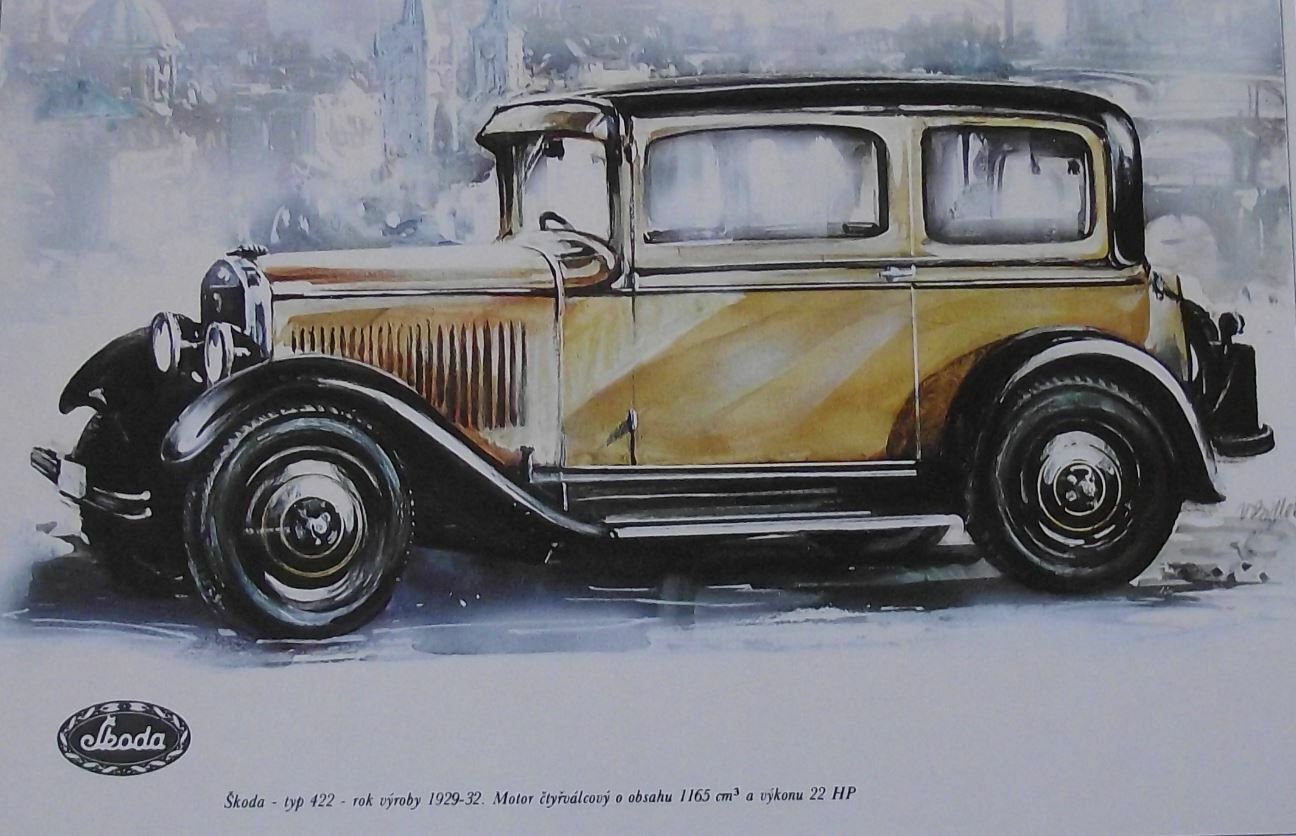 Skoda Type 422 1929 Picture Car Vladimir Bidlo Printed Illustration - Badgecrazy