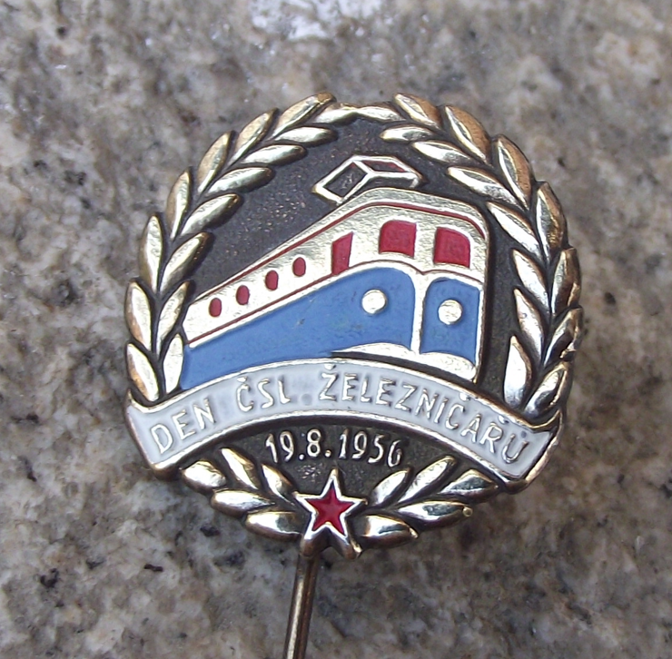 1956 Czechoslovak Rail Workers National Trade Union Day Electric Train Pin Badge - Badgecrazy