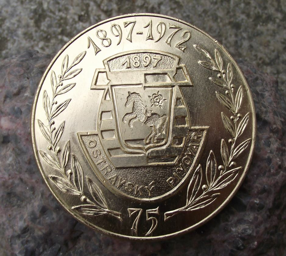 1972 Czech Ostravsky Pivovar Ostrava 75th Anniversary Beer Brewery Medallion - Badgecrazy