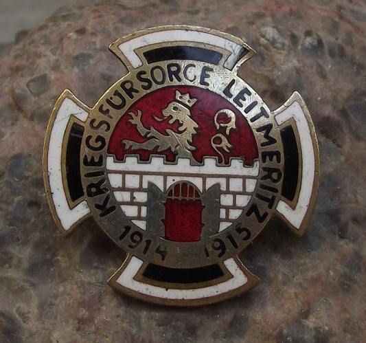 1914 Kriegsfursorge Leitmeritz Litomerice German Cross World War 1 Pin Badge