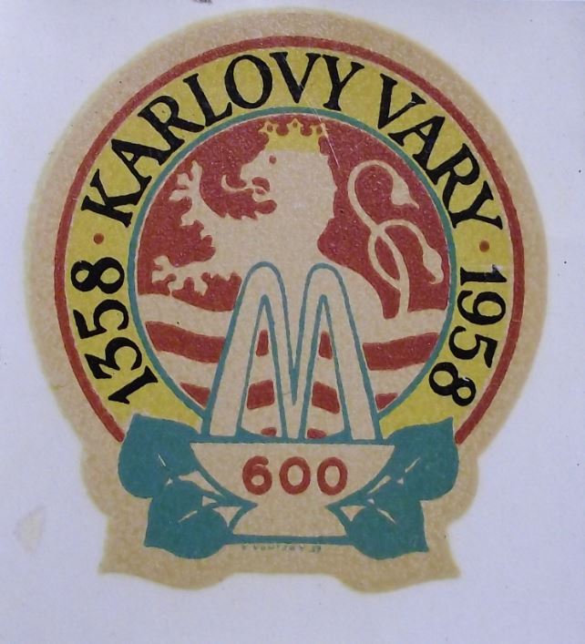 1958 Karlovy Vary Karlsbad Famous Czech Spa Health Resort Crest Decal Sticker - Badgecrazy