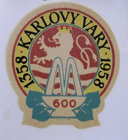 1958 Karlovy Vary Karlsbad Famous Czech Spa Health Resort Crest Decal Sticker - Badgecrazy