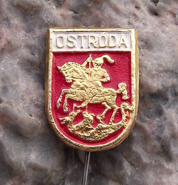 Vintage Ostroda Polish Poland City Heraldic Crest George Coat of Arms Pin Badge - Badgecrazy