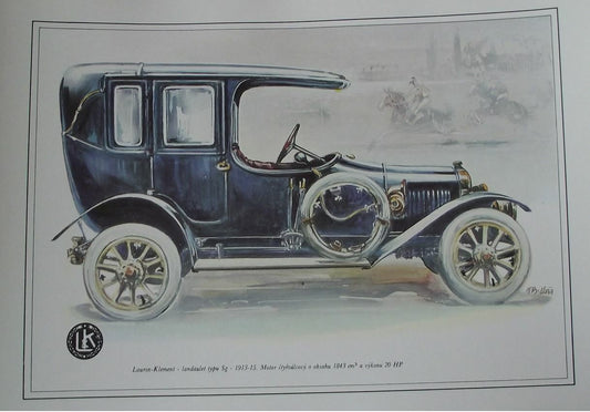 Laurin Klement 1913 Type Sg Car Vladimir Bidlo Skoda Printed Illustration - Badgecrazy