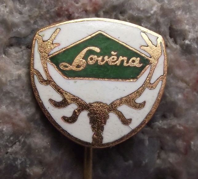 Antique Lovena Czech Shotgun Gun Weapon Maker Deer Stag Horn Trophy Pin Badge - Badgecrazy