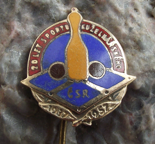 1957 20th Anniversary of the Czechoslvakia Bowling Association Pin Badge - Badgecrazy