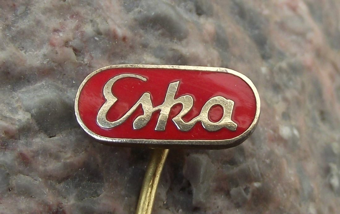Vintage ESKA Bicycle & Motorbike Works Script Logo Cycle Bike Company Pin Badge - Badgecrazy