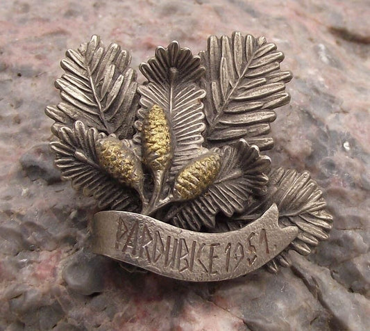 1951 Hunting Association Emblem Pine Cones Fir Tree Pardubice Hunters Pin Badge