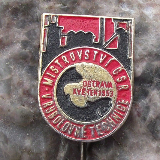 1953 Czech Fishing Championships Technical Technique Fish Competition Pin Badge - Badgecrazy