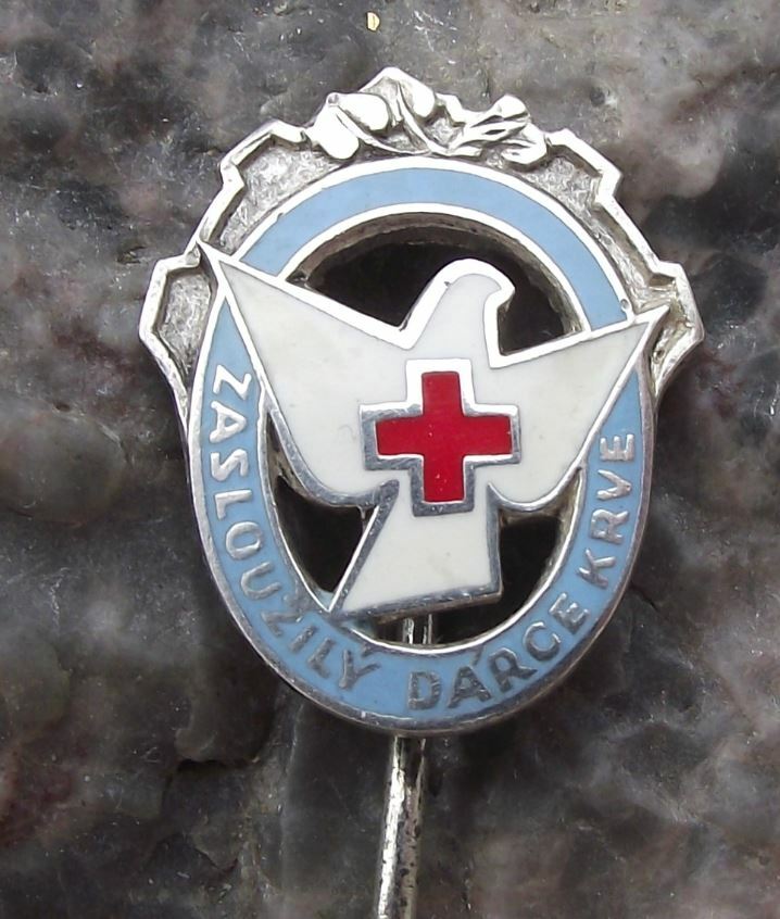 Antique Worthy Blood Donor Czechoslovakia Award White Dove Red Cross Pin Badge - Badgecrazy