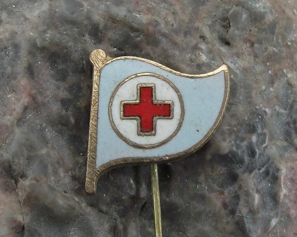 Antique Czechoslovakia Czech Red Cross Association Uniform Blue Flag Pin Badge - Badgecrazy