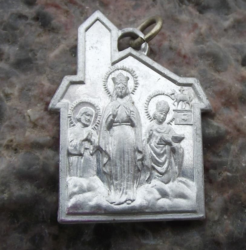 Antique Jesus, Mary & Someone else Christian Religious Holy Necklace Icon Charm - Badgecrazy