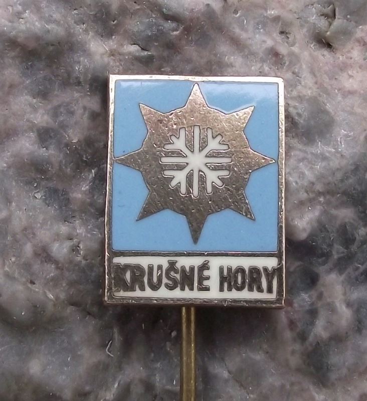 Antique Krusne Hory Czech Ore Mountains Snowflake Sun Motif Tourist Pin Badge - Badgecrazy