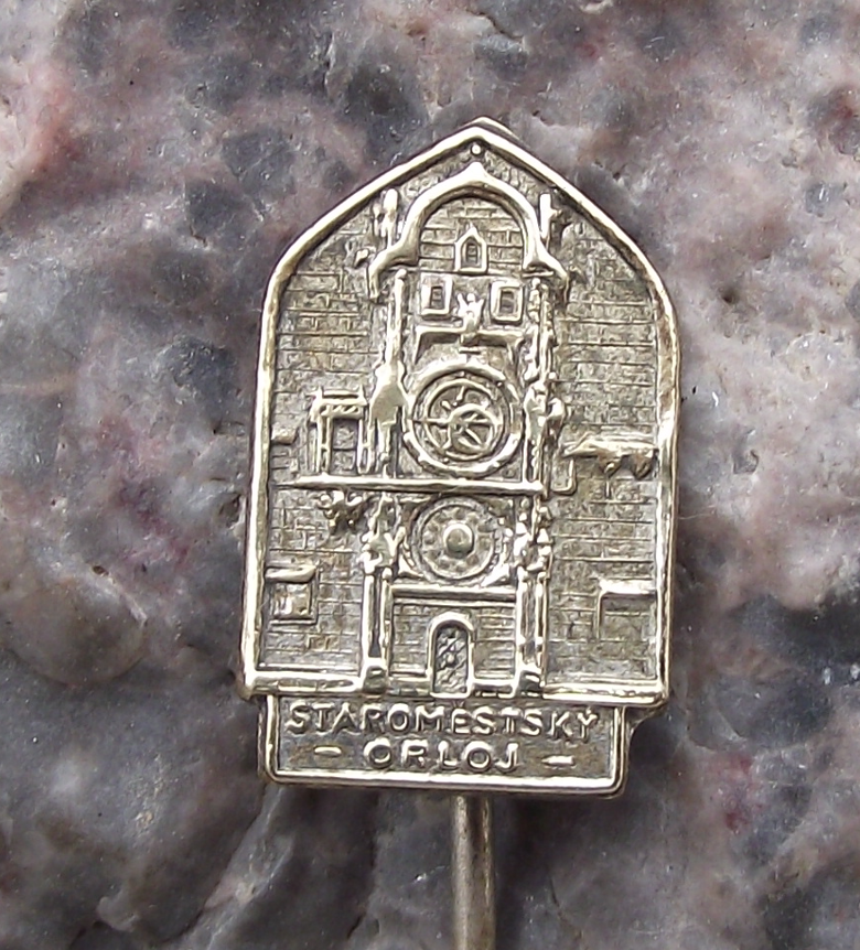 Vintage Orloj Prague Praha Astronomical Clock Old Town Square Czech Pin Badge - Badgecrazy