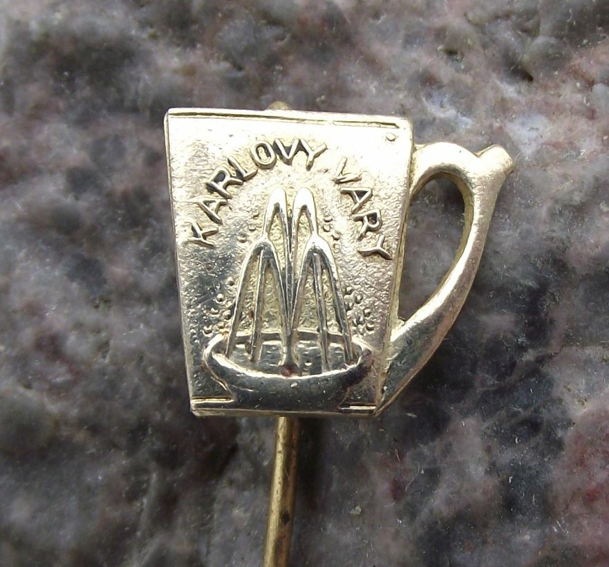Antique Karlovy Vary Spa Traditional Drinking Glass Czechoslovakia Pin Badge - Badgecrazy
