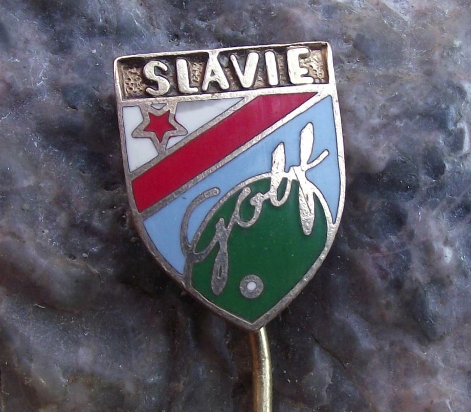 Antique Slavia Slavie Prague Czech Golf Club Ball Green Logo Members Pin Badge - Badgecrazy