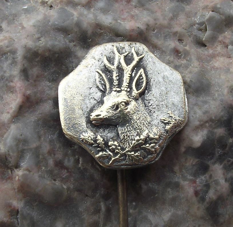 Vintge Stag Deer Head Hunt Hunters Lucky Czech Hunting Antlers Pin Badge