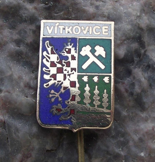 Vintage Vitkovice Czechoslovakia Town Heraldic Crest Eagle Coat Arms Pin Badge - Badgecrazy