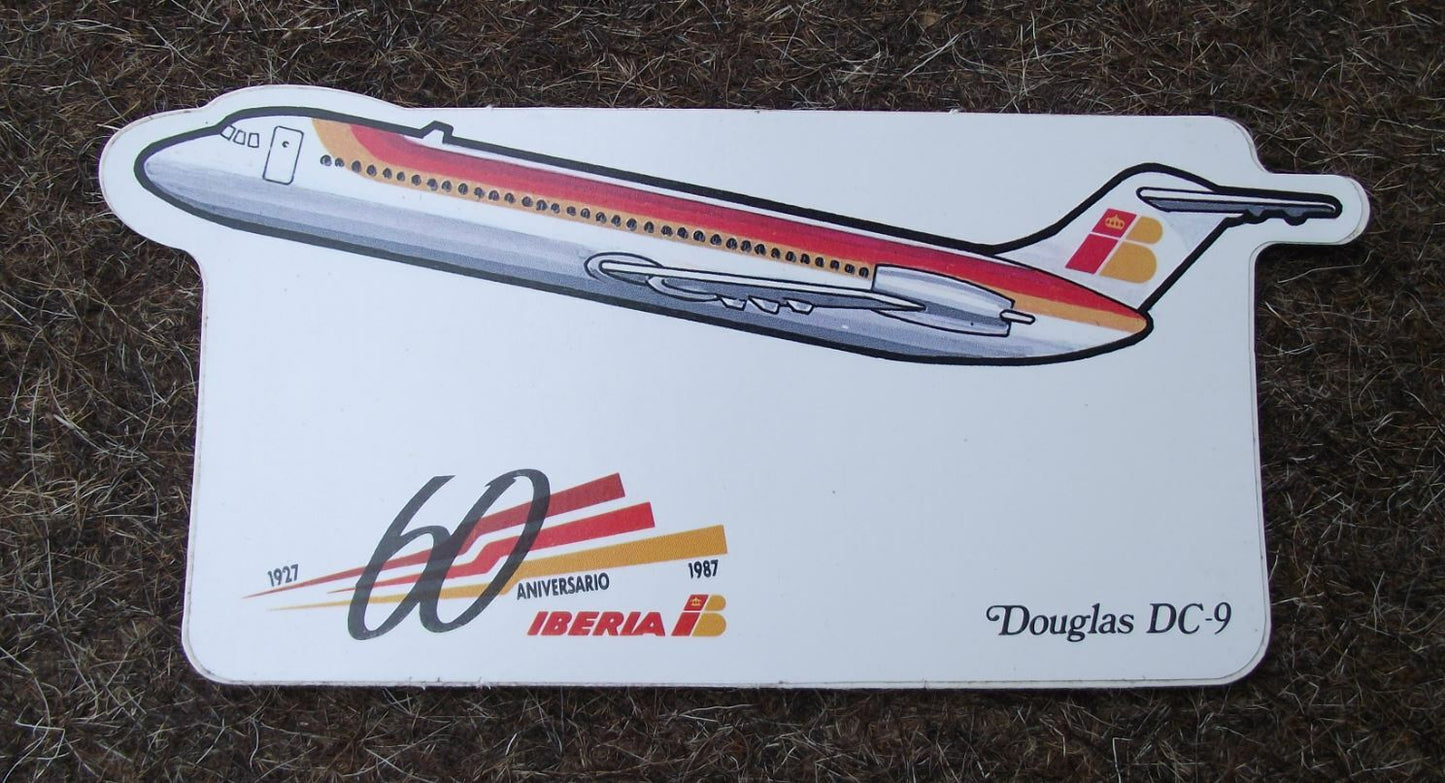 1987 Iberia Spanish Airlines Spain Douglas DC-9 60th Anniversary Sticker Decal - Badgecrazy