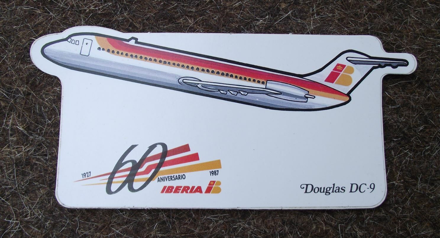 1987 Iberia Spanish Airlines Spain Douglas DC-9 60th Anniversary Sticker Decal - Badgecrazy
