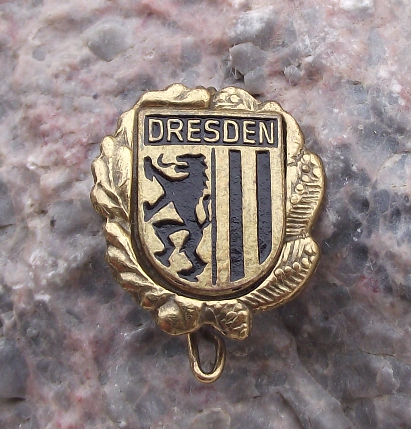 Vintage East German City of Dresden Coat of Arms Heraldic Lion DDR Pin Badge - Badgecrazy