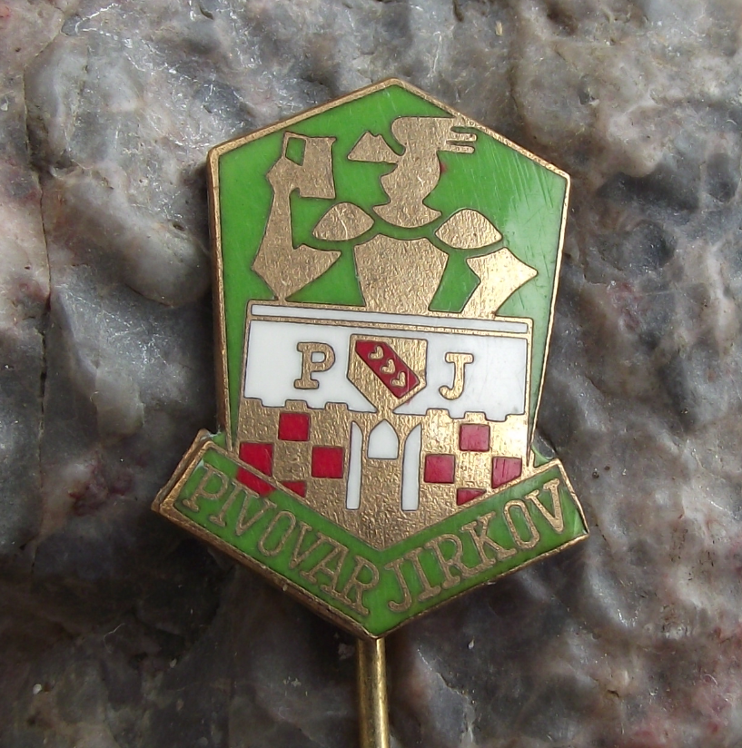 Antique Pivovar Jirkov PJ Brewery Czech Lager Beer Advertising Pin Badge - Badgecrazy