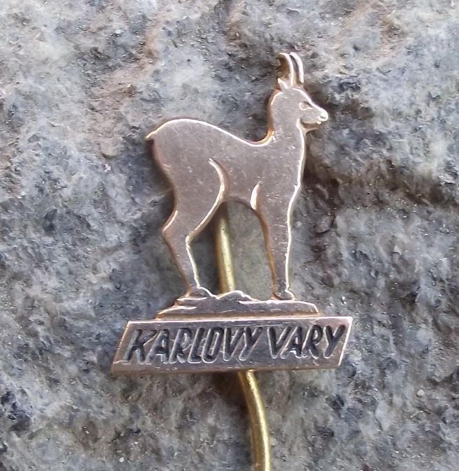 Antique Karlovy Vary Carlsbad Deer Emblem Mascot Chamois Spa Town Pin Badge - Badgecrazy