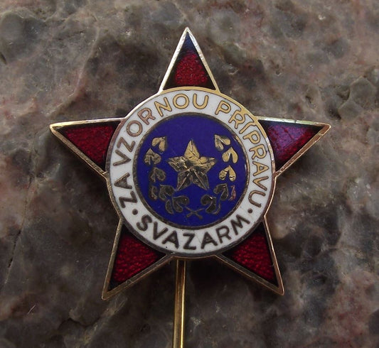 Antique Svazarm Army Military Reserves Star & Laurel Leaves Readiness Pin Badge - Badgecrazy
