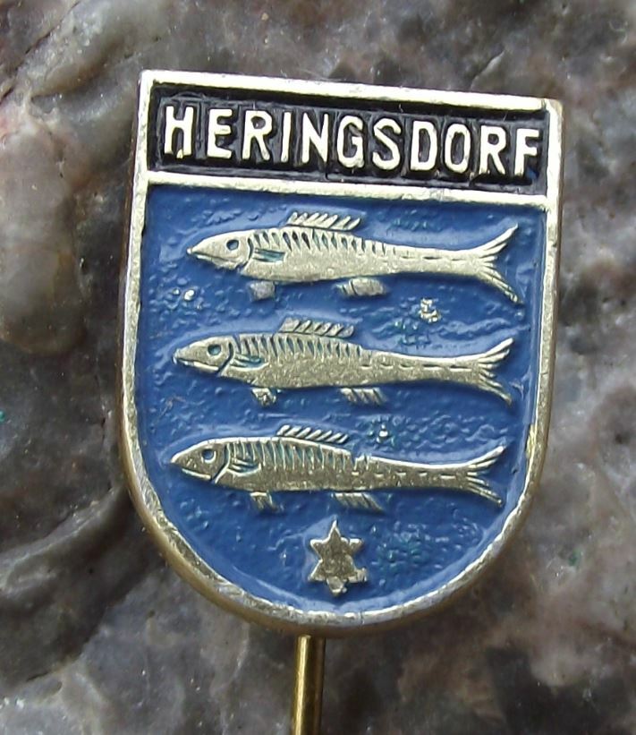 Antique Heringsdorf Kaiserbad Germany Herring Fish German Coat of Arms Pin Badge - Badgecrazy