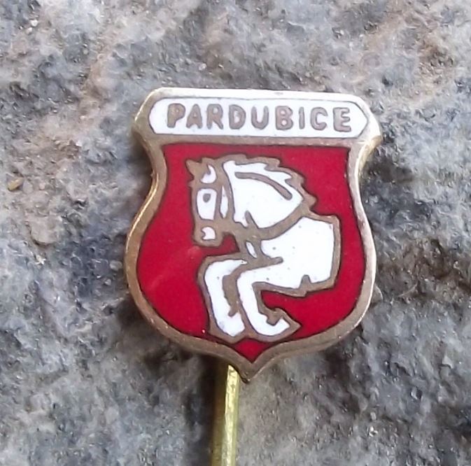 Pardubice White Horse Racing Czech City Heraldic Crest Coat of Arms Pin Badge - Badgecrazy