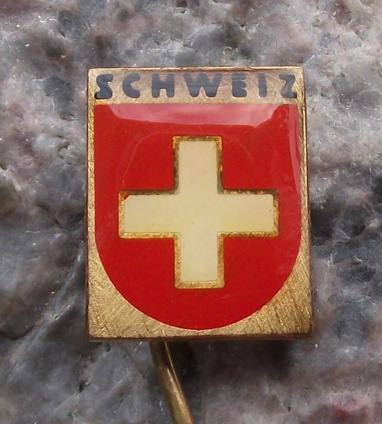 Vintage Switzerland Swiss Schweiz National Flag White Cross Red Field Pin Badge - Badgecrazy
