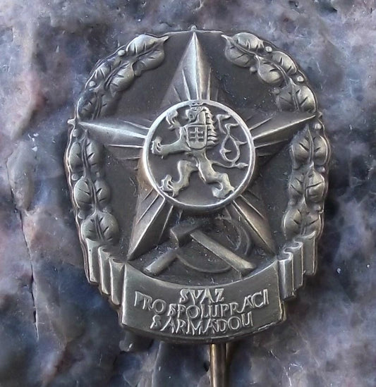 Vintage Svazarm Czechoslovakia Military Army Reserves Lion Star Emblem Pin Badge - Badgecrazy