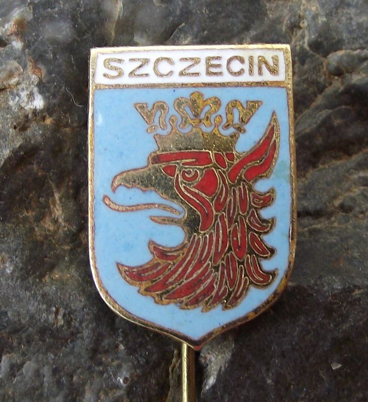 Vintage Szczecin Stettin Eagle Head Poland Tourist Heraldic Crest Pin Badge - Badgecrazy