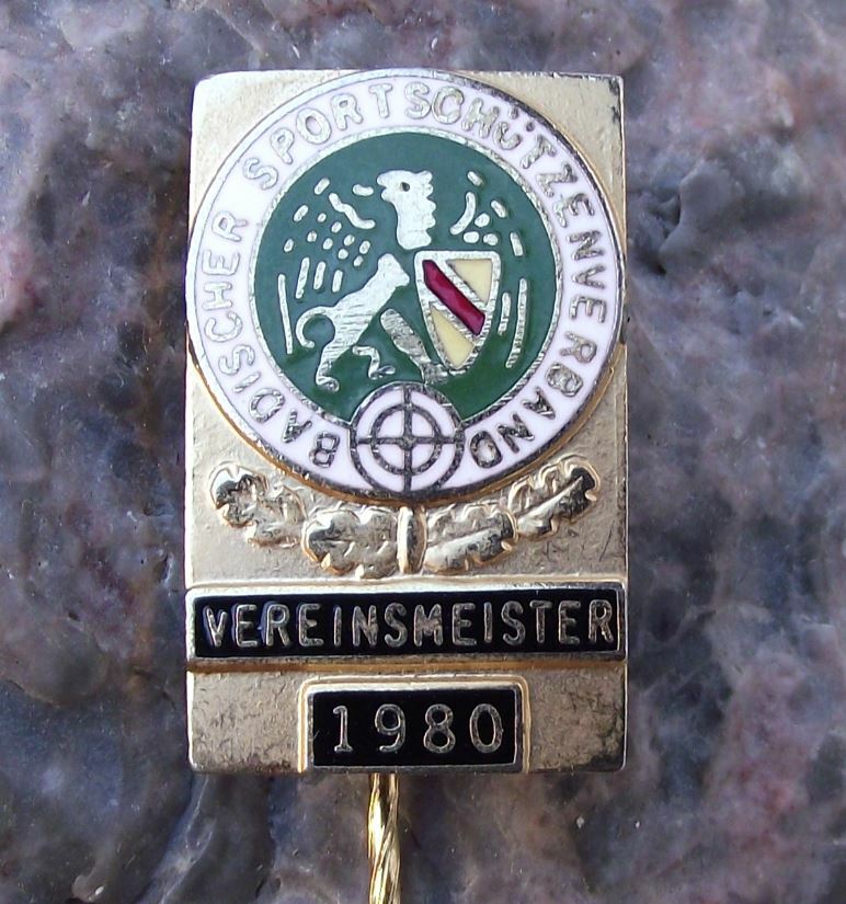 1980 Baden Shooting German Defence Association Club Champion Gold Pin Badge - Badgecrazy