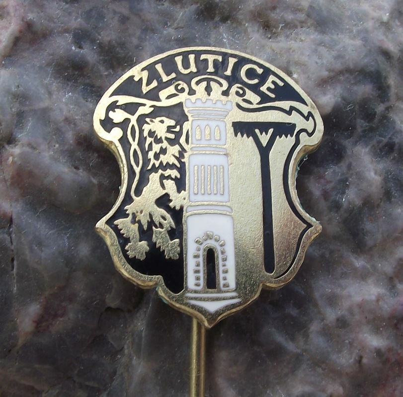 Vintage Zlutice Czechoslovakia Coat of Arms Heraldic Crest Pin Badge - Badgecrazy