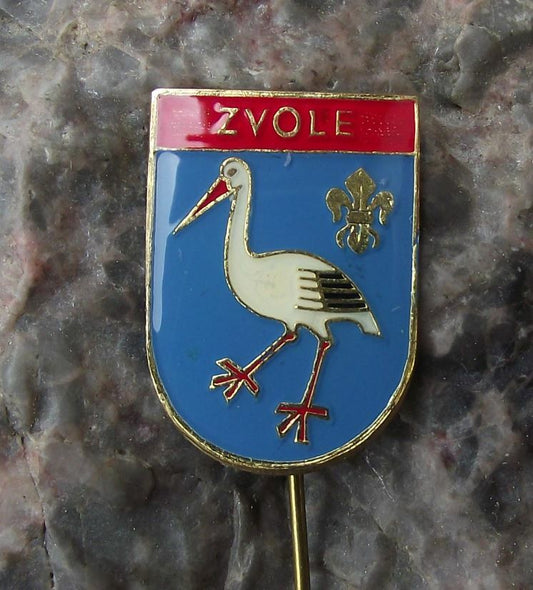 Antique Zvole Slovakia Heraldic Crest Stork Coat of Arms Souvenier Pin Badge - Badgecrazy
