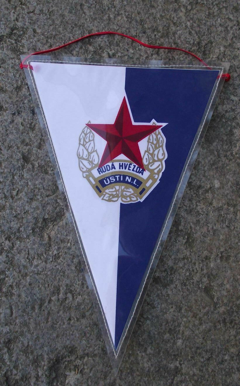 Vintage Ruda Hvezda Red Star Usti nad Labem Football Sports Club Pennant Flag - Badgecrazy