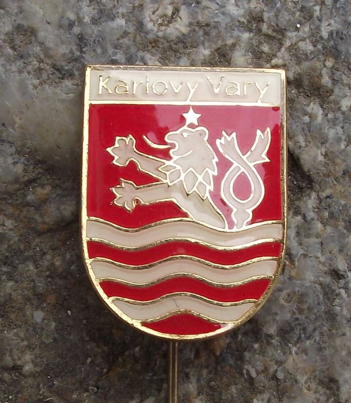 Karlovy Vary Czechoslovakia White Lion Heraldic Crest Coat of Arms Pin Badge - Badgecrazy